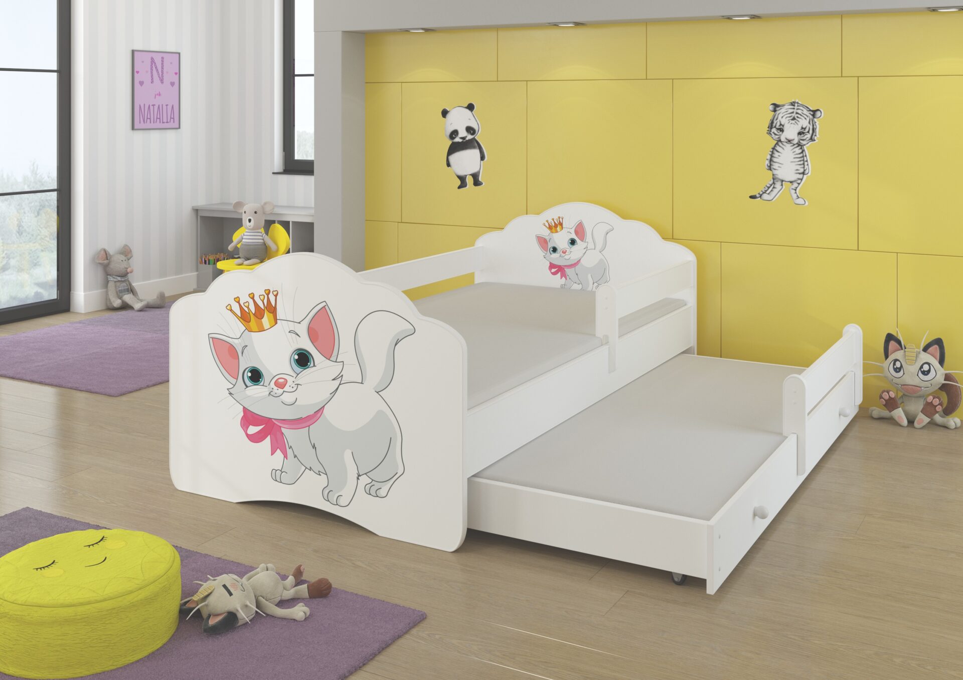 Divguļamā gulta ar karnīzi un matračiem CASIMO II CAT 160x80 balta ADRK — 2 attēls