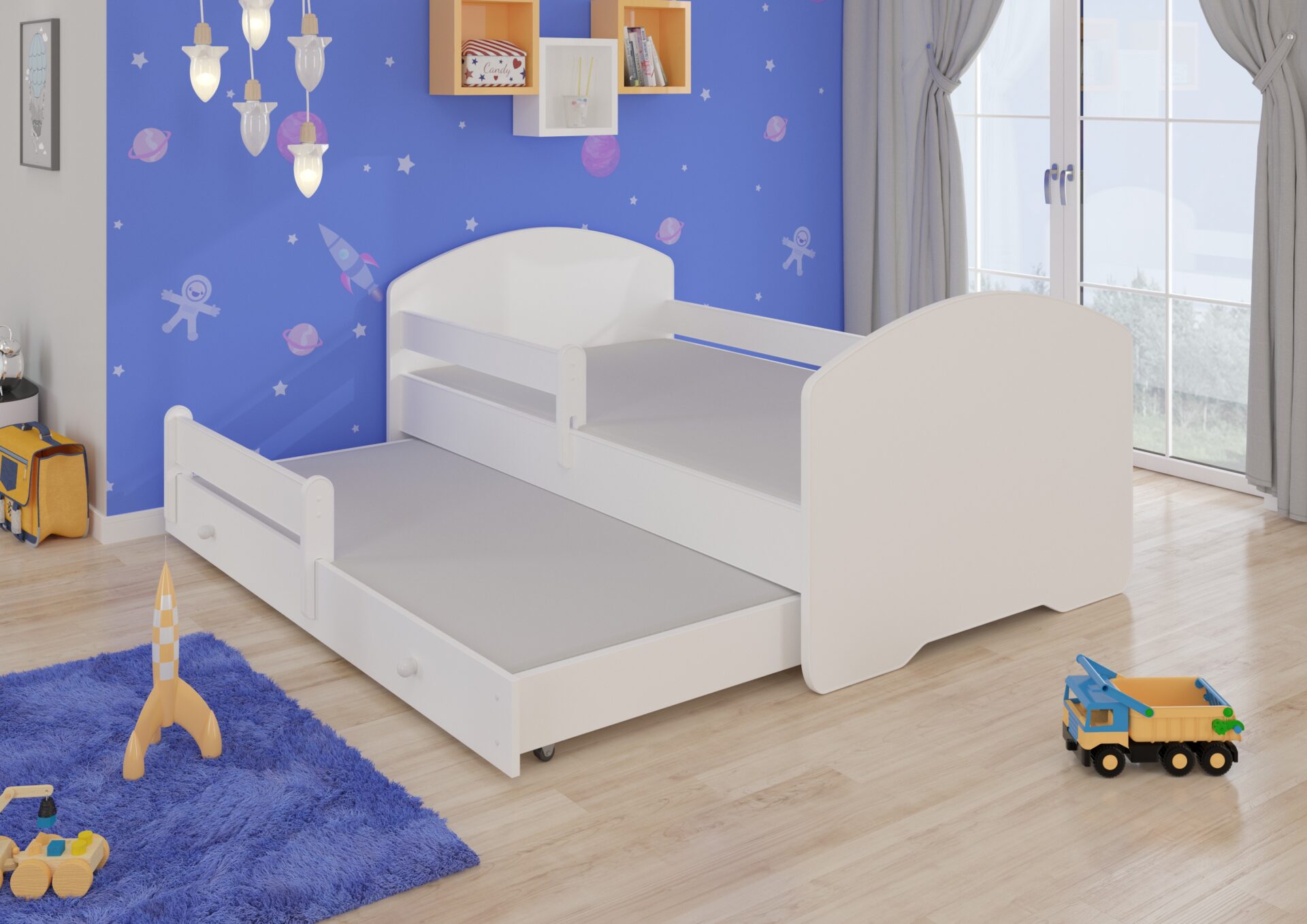 Divguļamā gulta ar karnīzi un matračiem PEPE II 160x80 balta ADRK — 3 attēls