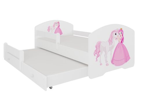 Divguļamā gulta ar karnīzi un matračiem PEPE II PRINCESS AND HORSE 160×80 balta ADRK