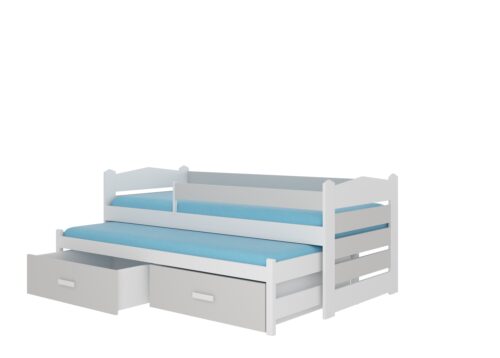 Divguļamā gulta ar karnīzi un matračiem TIARRO 180×80 balta/pelēka ADRK