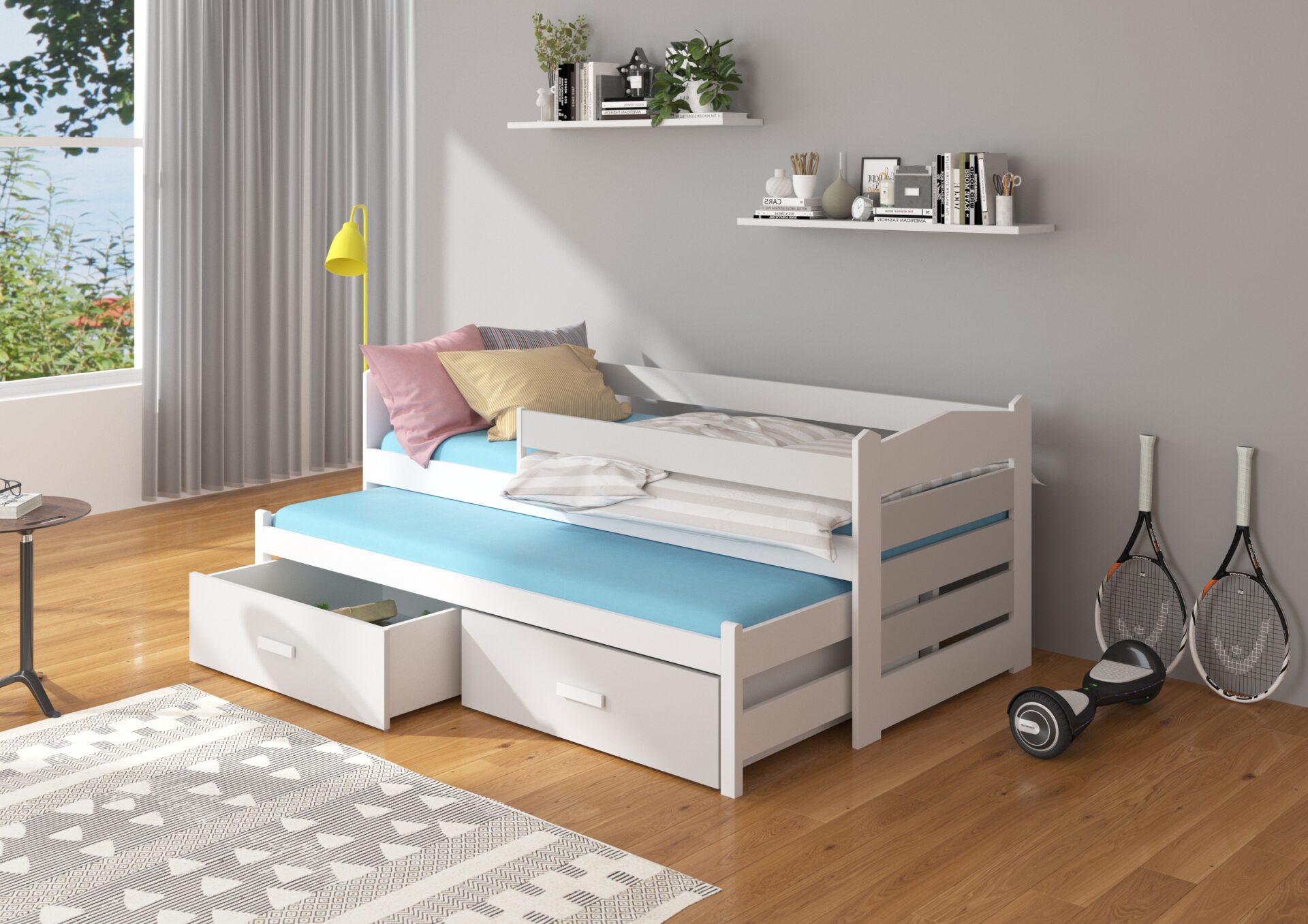 TIARRO 180x80 divguļamā gulta ar margām, balta/pelēka, ADRK — изображение 2