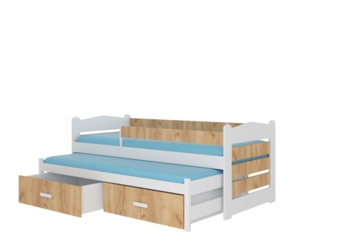 TIARRO 180×80 divguļamā gulta ar margām, balta/zeltaina ozolkoka, ADRK