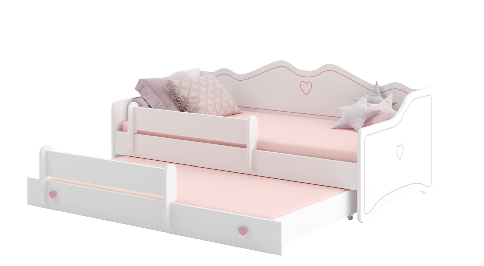 Divguļamā gulta ar matračiem EMKA II Pink 160x80 White/Priede ADRK — 2 attēls
