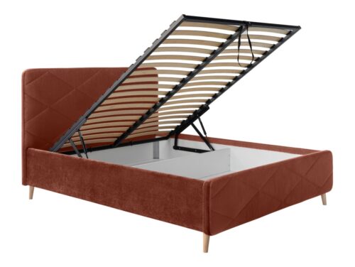 Bondo mīksta gulta 160×200 ar uzglabāšanas kasti uz kājām un rāmi, oranža