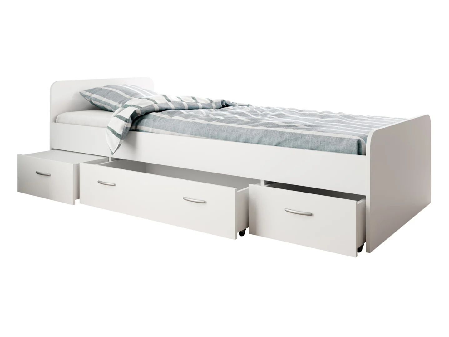 Gulta ar 3 atvilktnēm Boro 90x200 balta — изображение 3