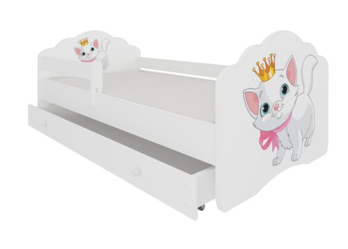 Gulta ar matraci, stieņu un atvilktni CASIMO CAT 140×70 balta ADRK