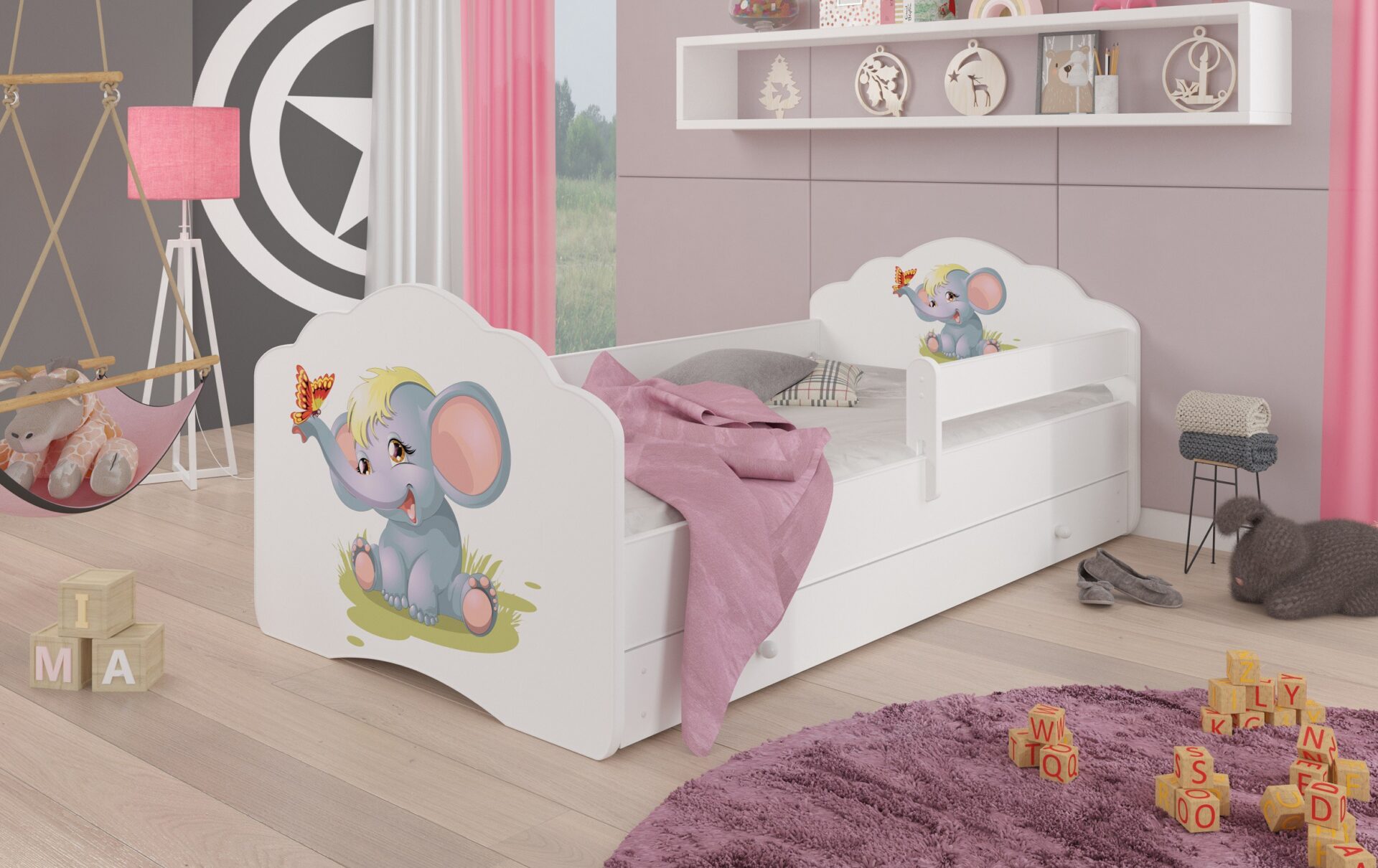 Gulta ar matraci, līstēm un atvilktni CASIMO ELEPHANT 160x80 balta ADRK — 2 attēls