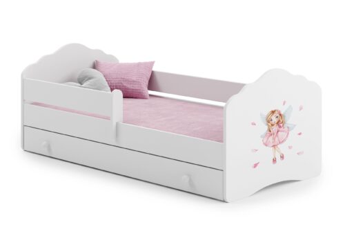 Gulta ar matraci, līstēm un atvilktni CASIMO MEITENE AR SPĀRNĀM 160×80 balta ADRK