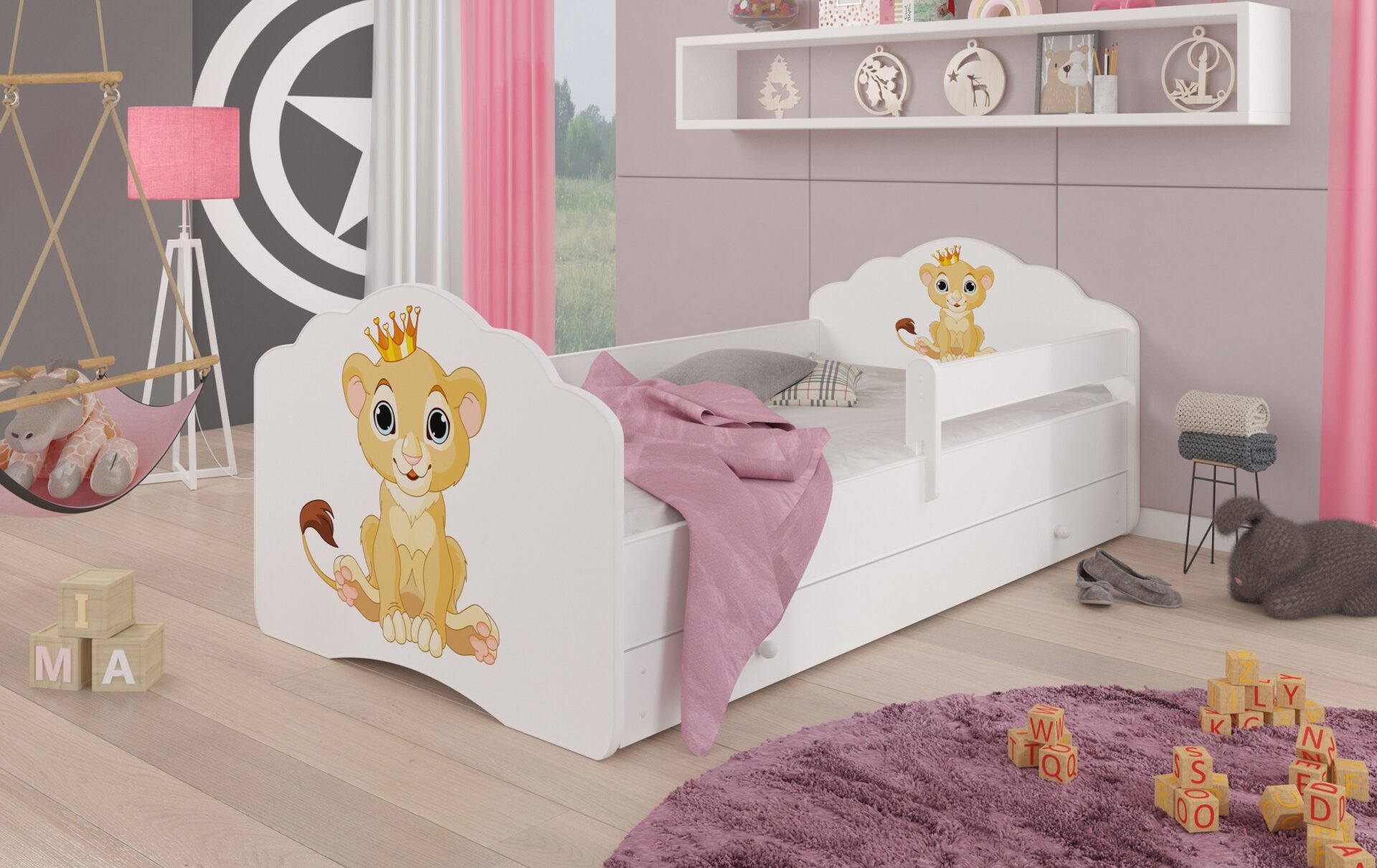 Gulta ar matraci, stieņu un atvilktni CASIMO LION 140x70 balta ADRK — 2 attēls