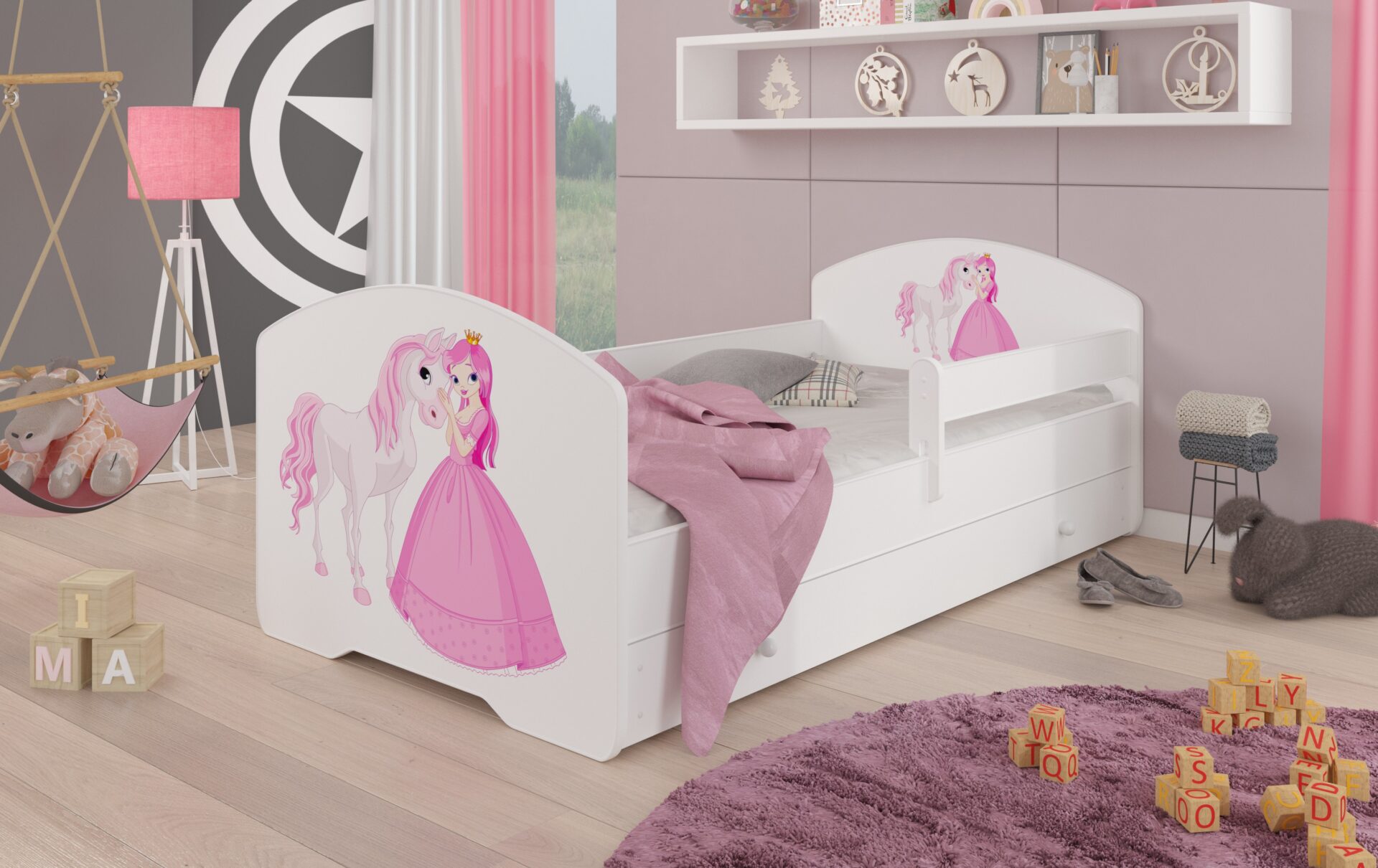 Gulta ar matraci, līstēm un atvilktni PEPE PRINCESS AND HORSE 140x70 balta ADRK — изображение 2