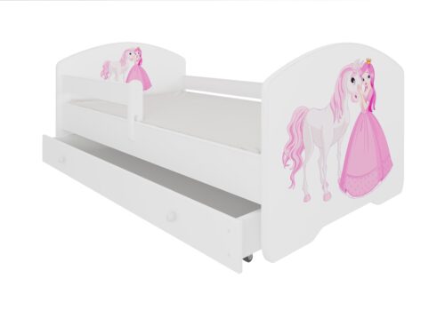 Gulta ar matraci, līstēm un atvilktni PEPE PRINCESE UN ZIRGS 140×70 balta ADRK