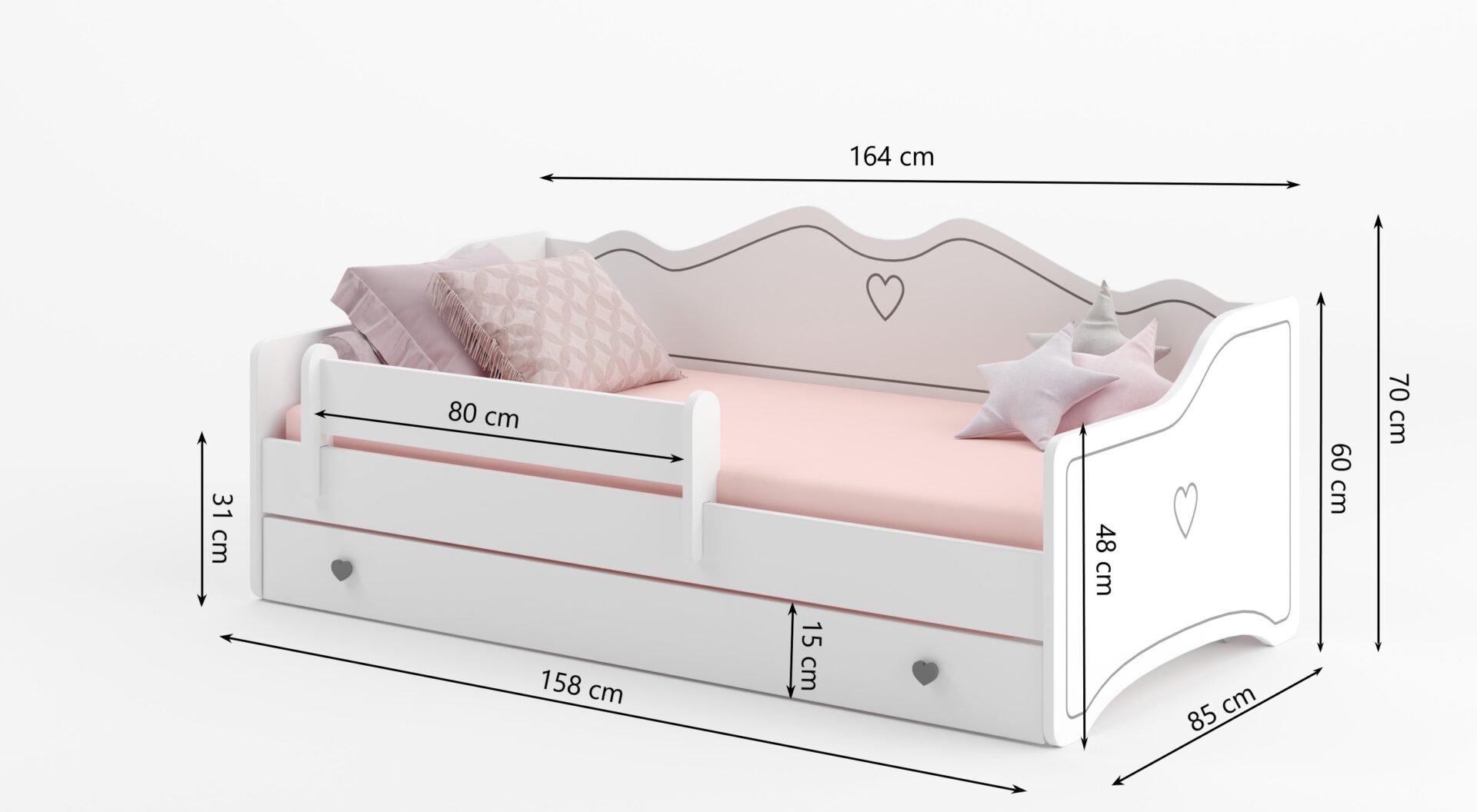 Gulta ar matraci EMKA Rozā, Balta 160x80 Balta ADRK — 3 attēls