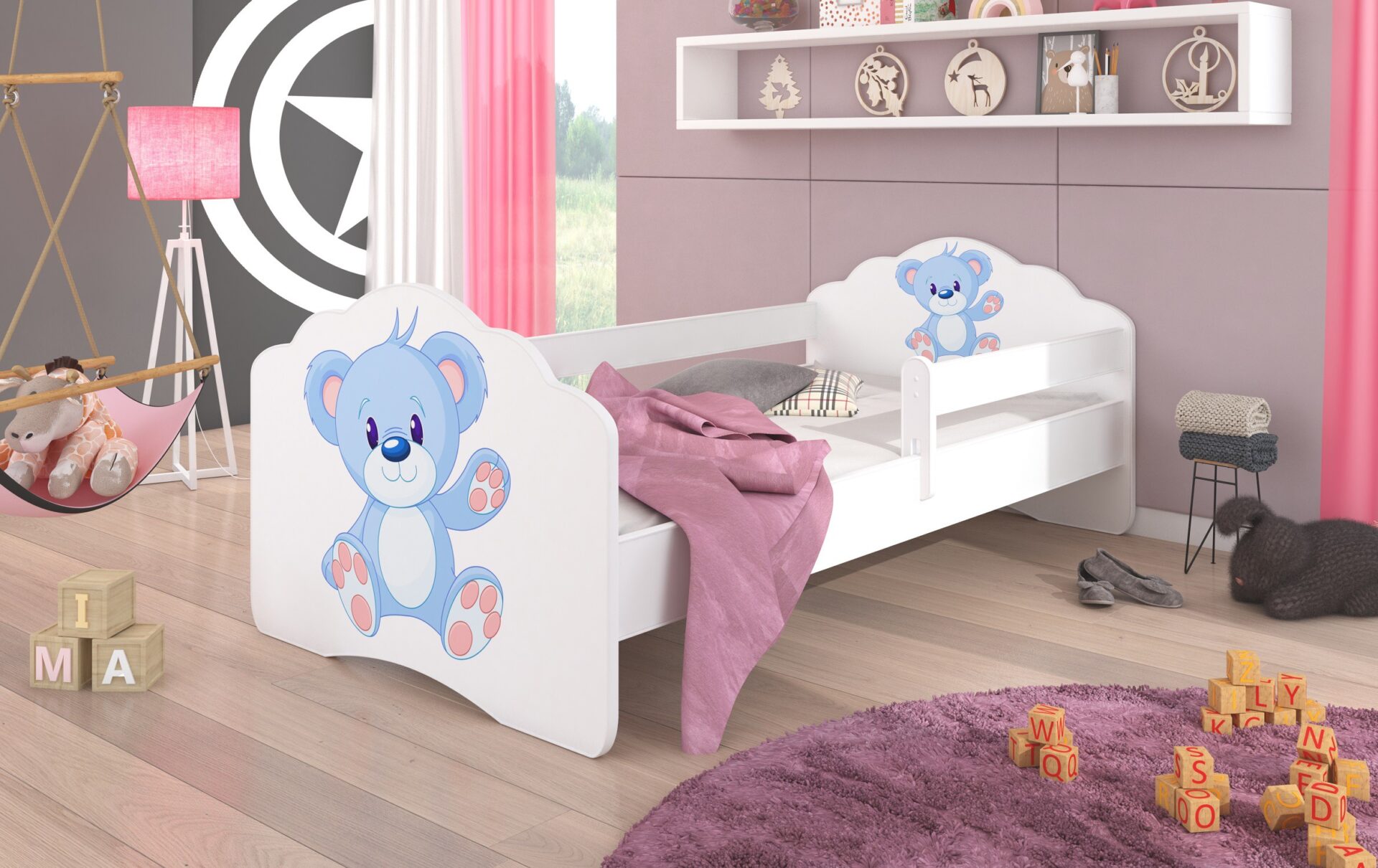 Gulta ar matraci un karnīzi CASIMO BLUE LĀCIS 160x80 balta ADRK — 2 attēls