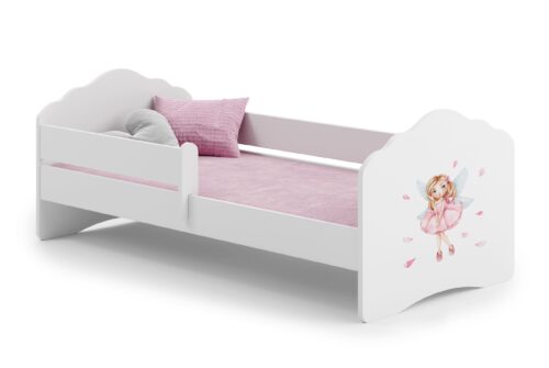 Gulta ar matraci un karnīzi CASIMO MEITENE AR SPĀRNIEKIEM 140×70 balta ADRK