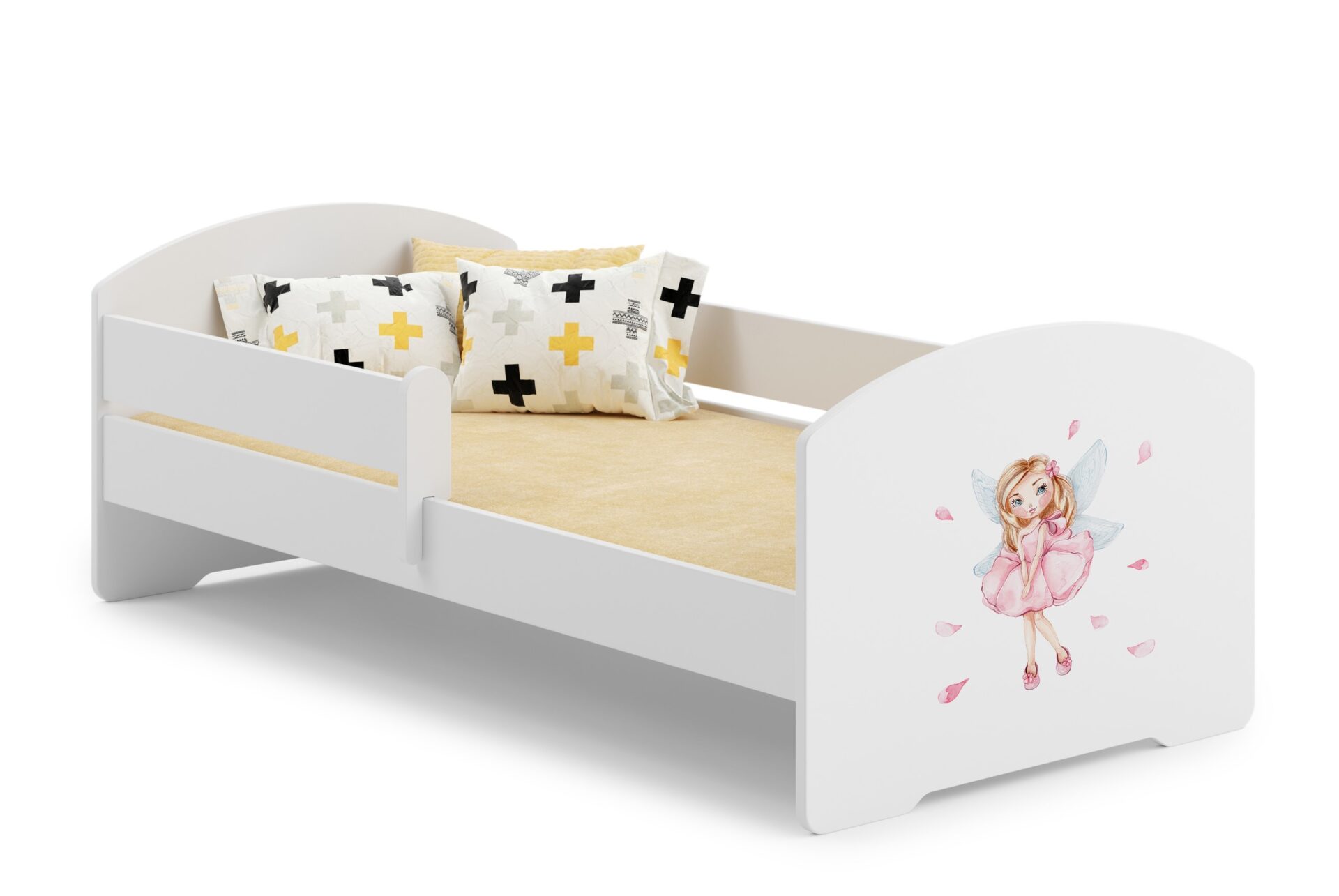 Gulta ar matraci un karnīzi PEPE MEITENE AR SPĀRNĒM 160x80 balta ADRK