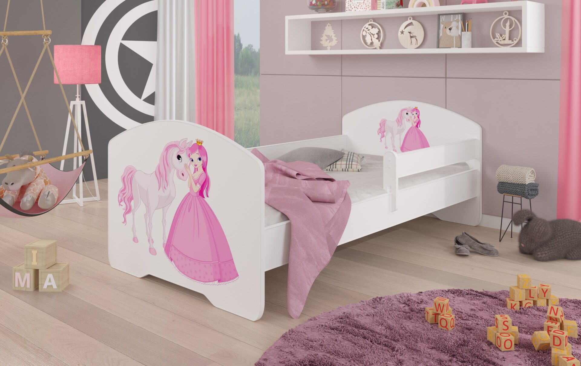 Gulta ar matraci un karnīzi PEPE PRINCESS AND HORSE 140x70 balta ADRK — 2 attēls