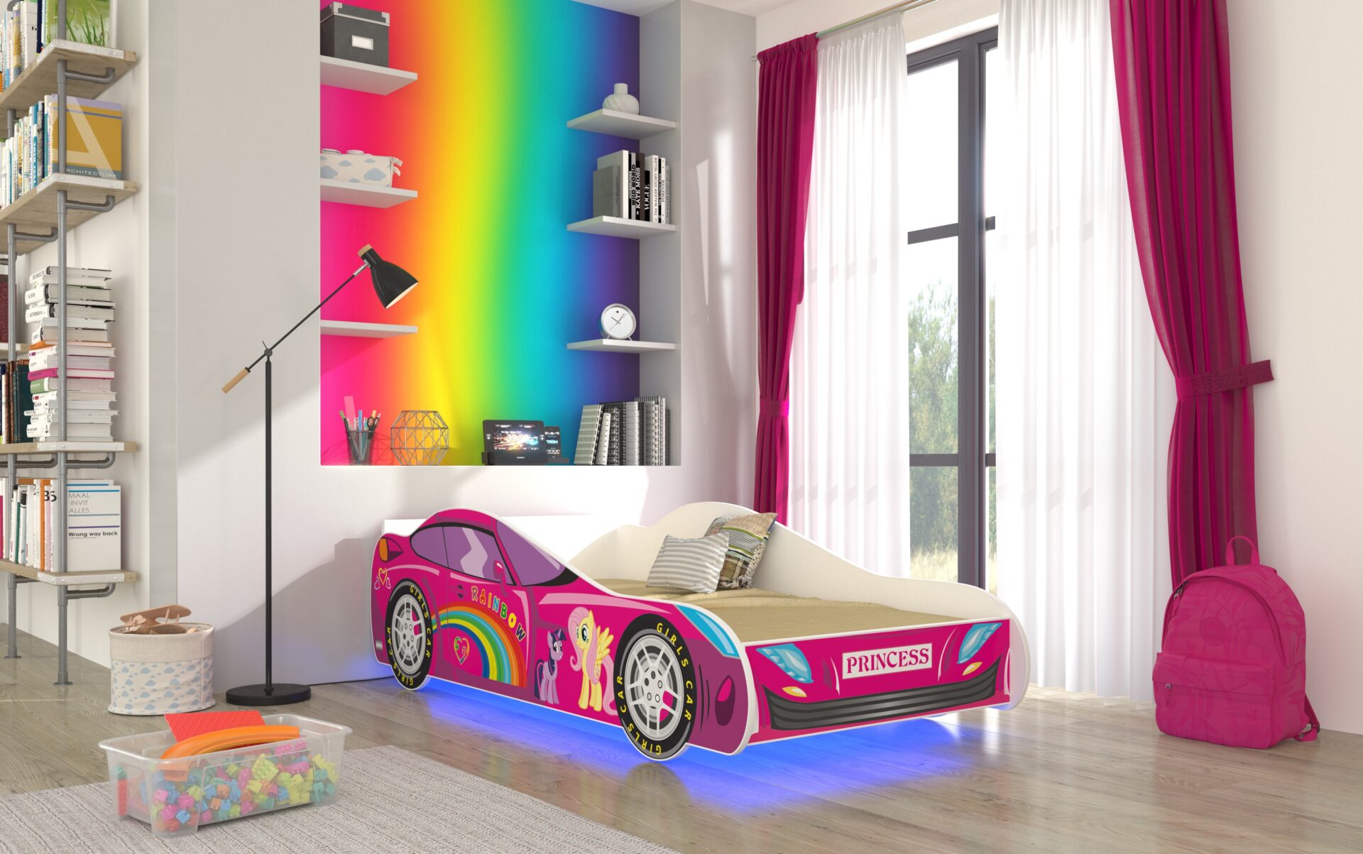 Gulta ar matraci un LED apgaismojumu CAR PINK 140x70 Priede ADRK — изображение 2