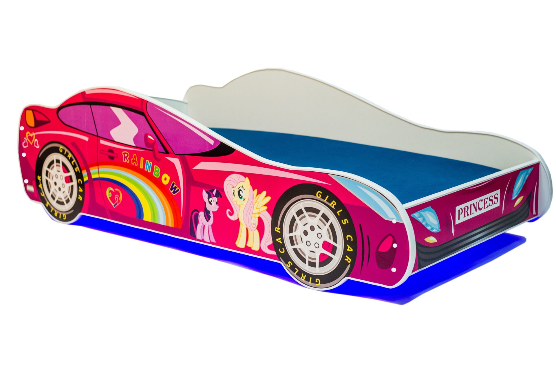 Gulta ar matraci un LED apgaismojumu CAR PINK 140x70 Priede ADRK