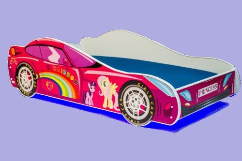 Gulta ar matraci un LED apgaismojumu CAR PINK 160×80 priede ADRK