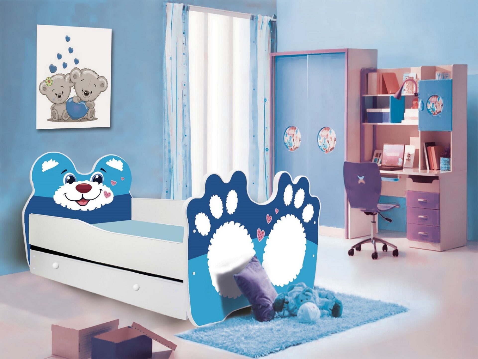 Gulta ar matraci un atvilktni BEAR BLUE 140x70 Blue ADRK — 2 attēls