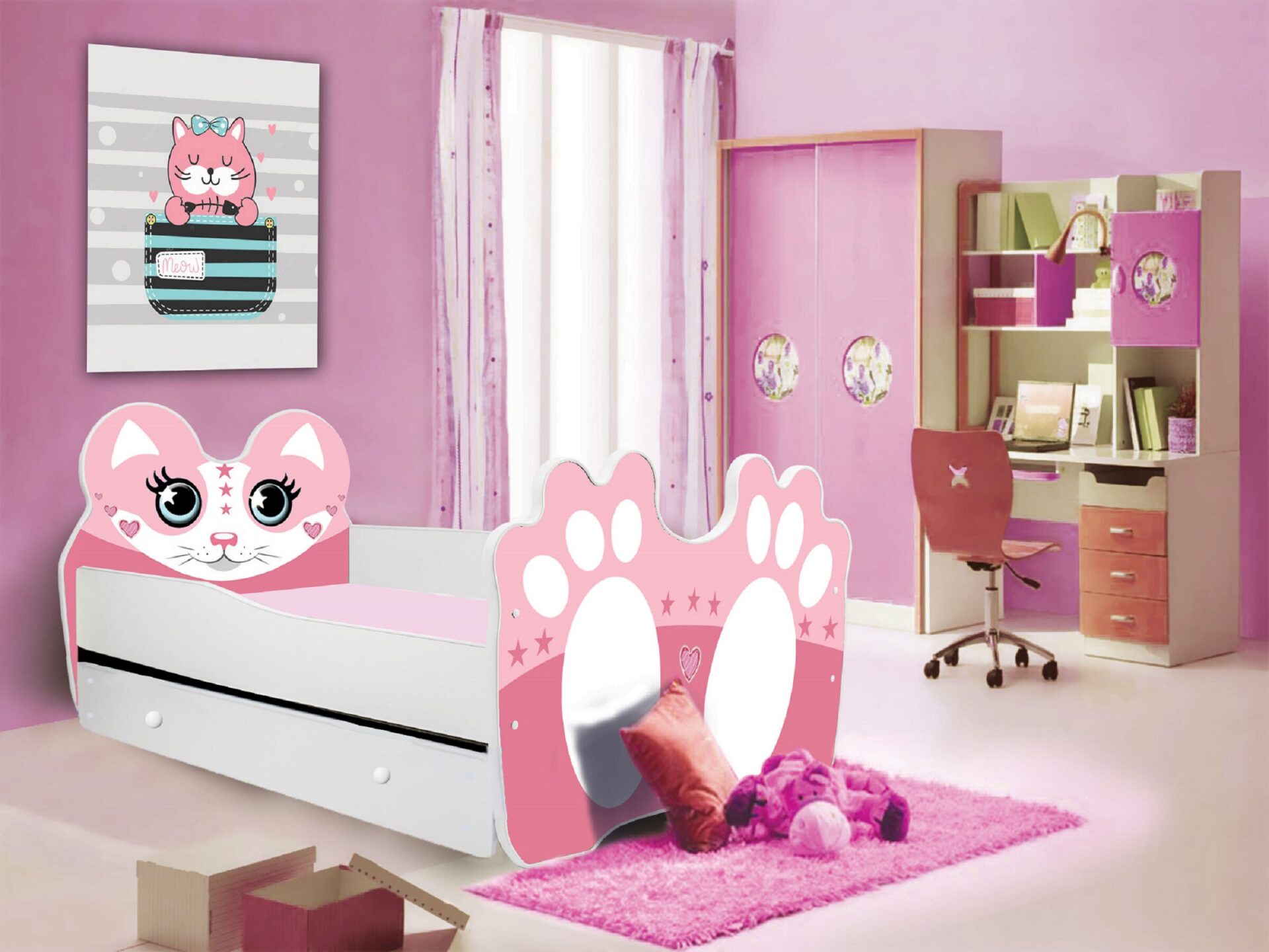 Gulta ar matraci un atvilktni BEAR PINK 140x70 Priede ADRK — 2 attēls