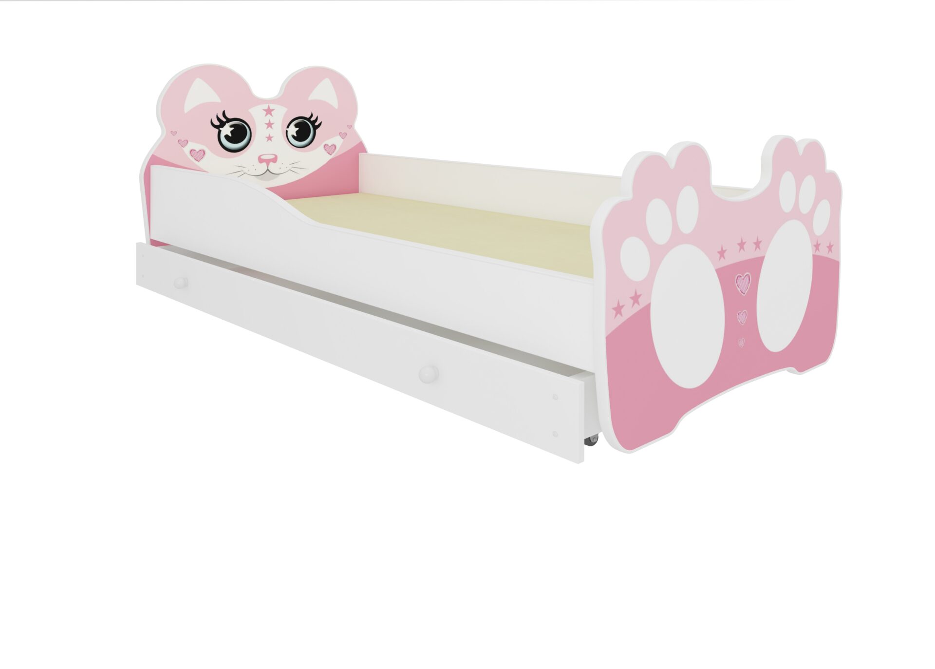Gulta ar matraci un atvilktni BEAR PINK 140x70 Priede ADRK