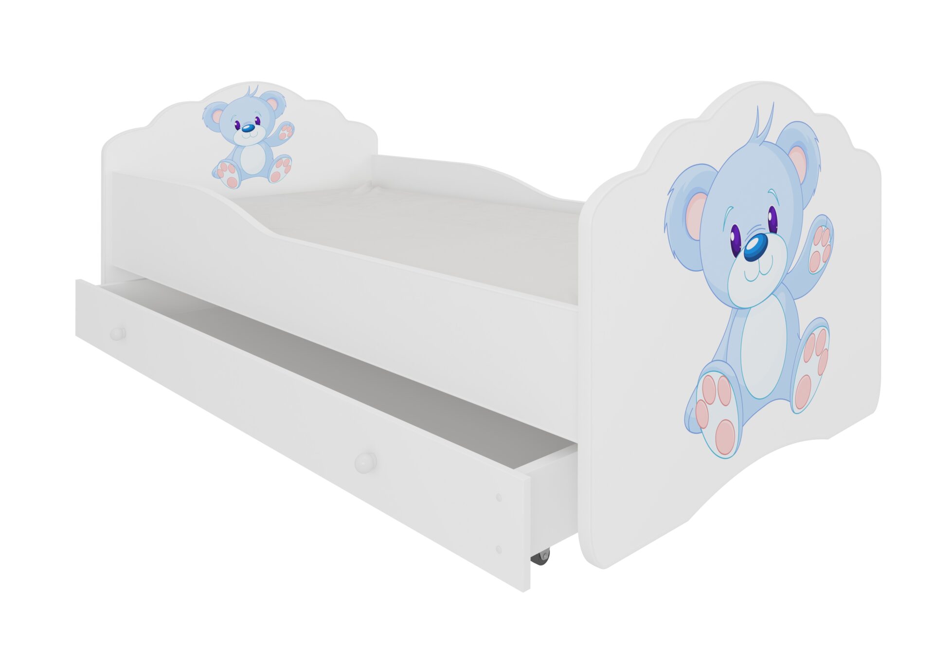 Gulta ar matraci un atvilktni CASIMO BLUE BEAR 140x70 balta ADRK