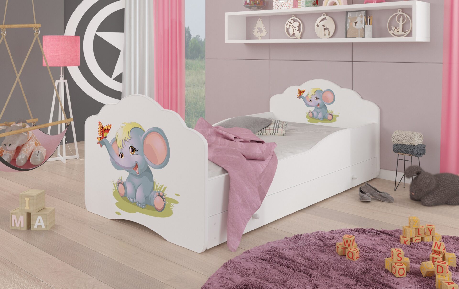 Gulta ar matraci un atvilktni CASIMO ELEPHANT 160x80 balta ADRK — 2 attēls