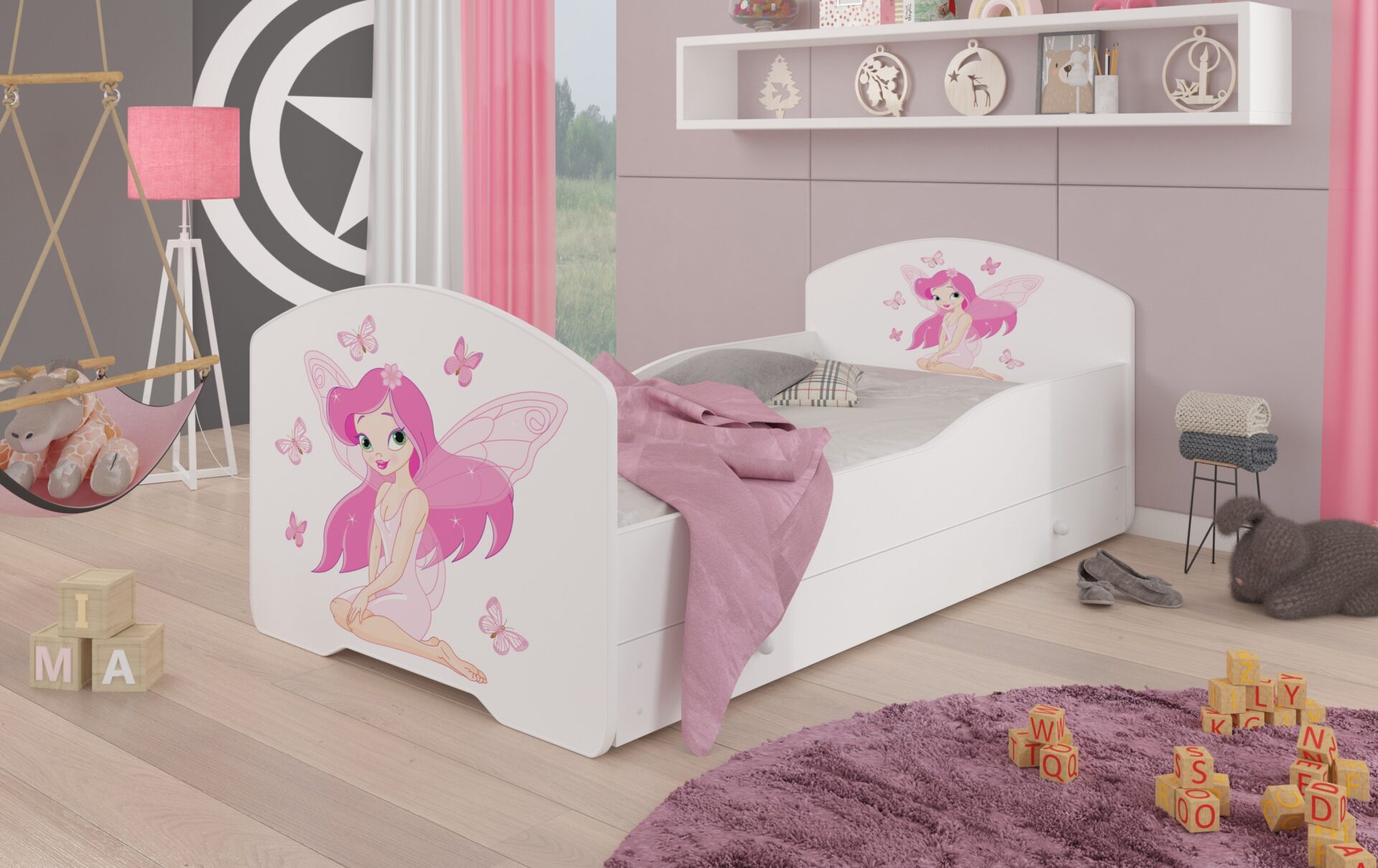 Gulta ar matraci un atvilktni PEPE MEITENE AR SPĀRNIEM 160x80 balta ADRK — изображение 2
