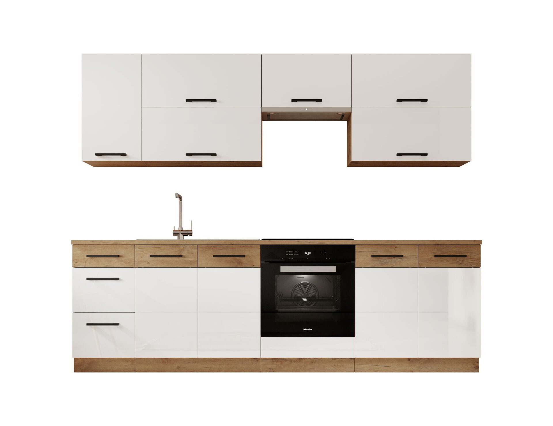 VIKA 260 Virtuves mēbeles, spīdīgi balta/Lancelot ozols, ADRK