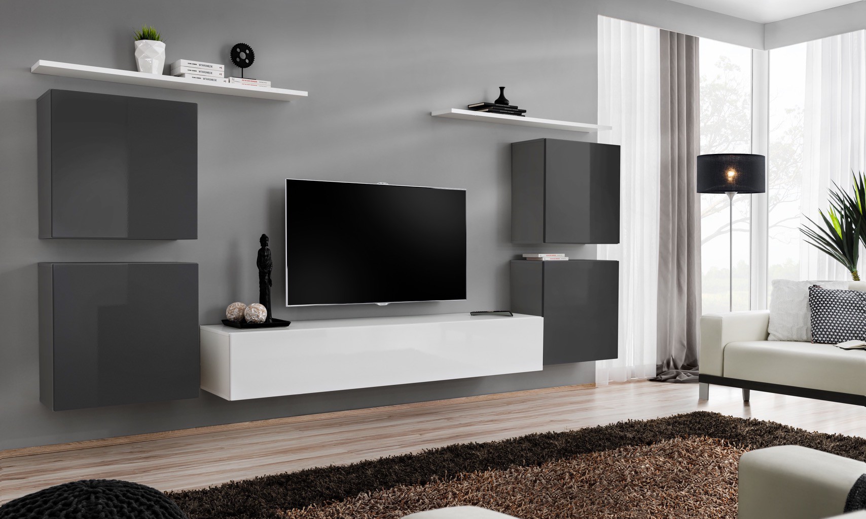 Sienas skapis "Switch IV" grafīta/balts ASM