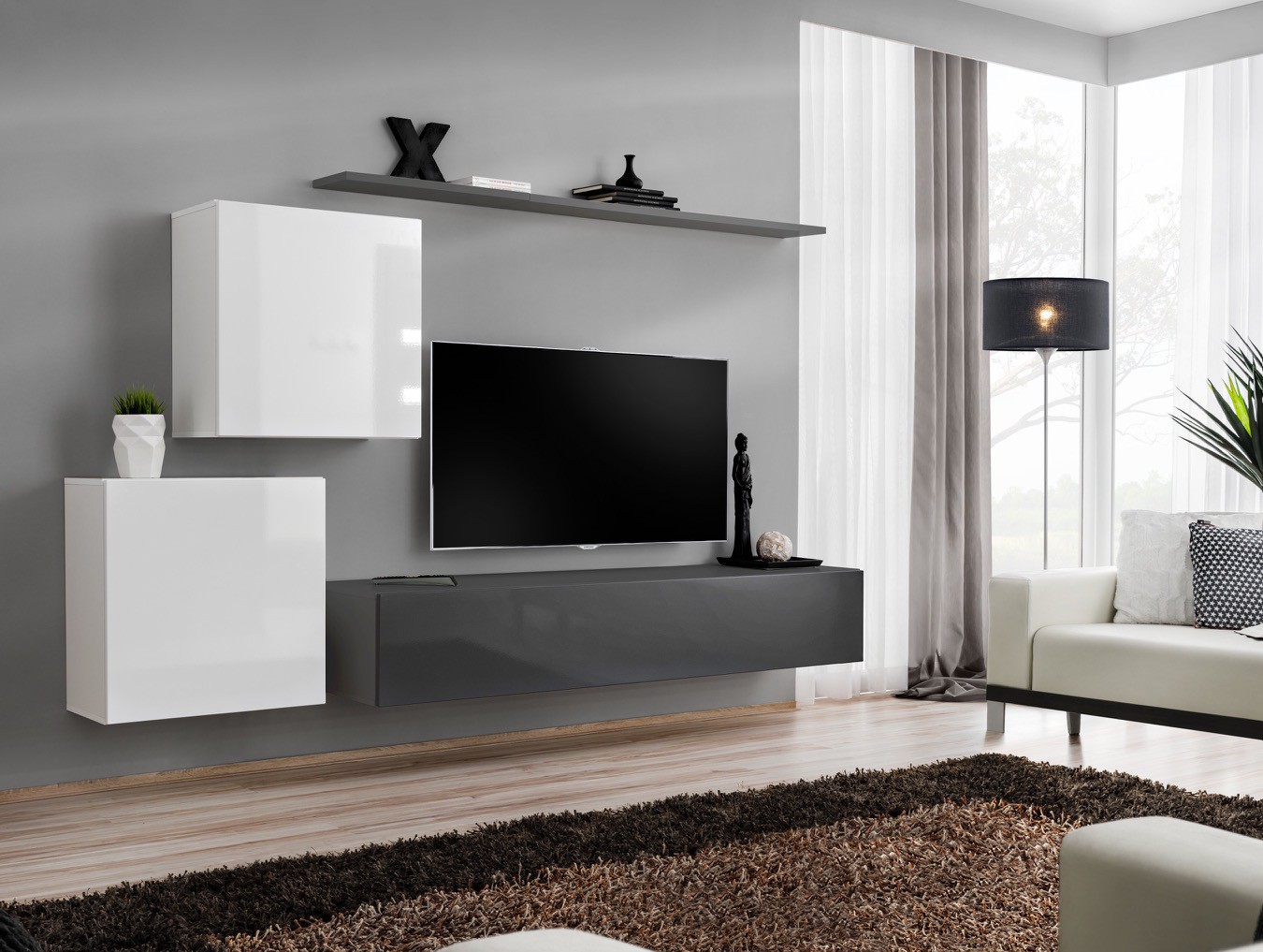 Sienas skapis "Switch V" balts/grafīts ASM