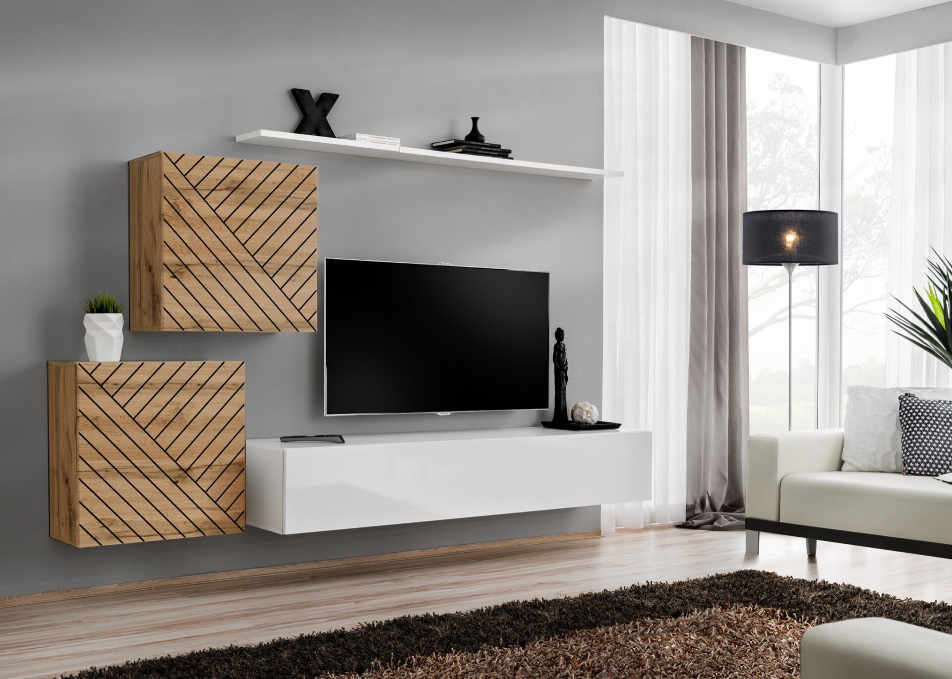 Sienas skapis "Switch V" ar baltu rokturi ASM