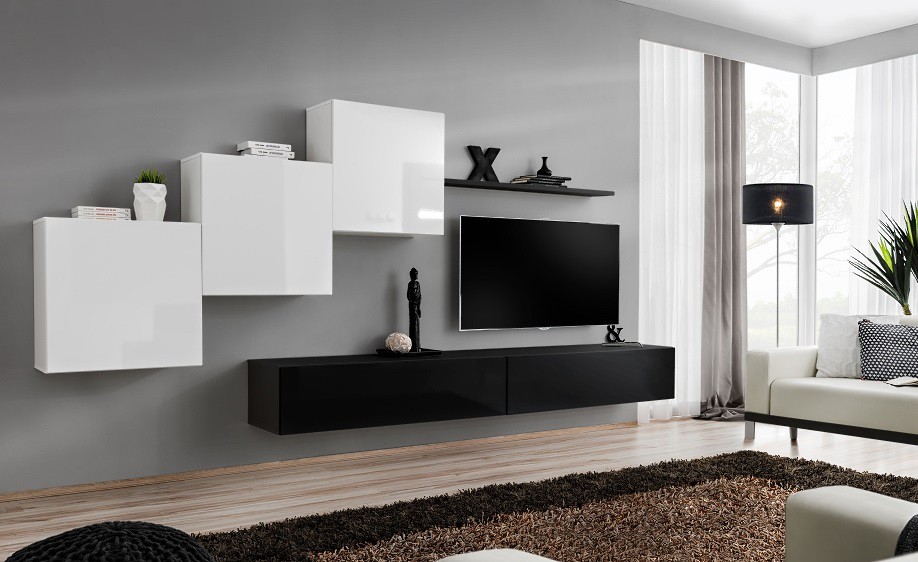 Sienas skapis "Switch X", balts/melns ASM