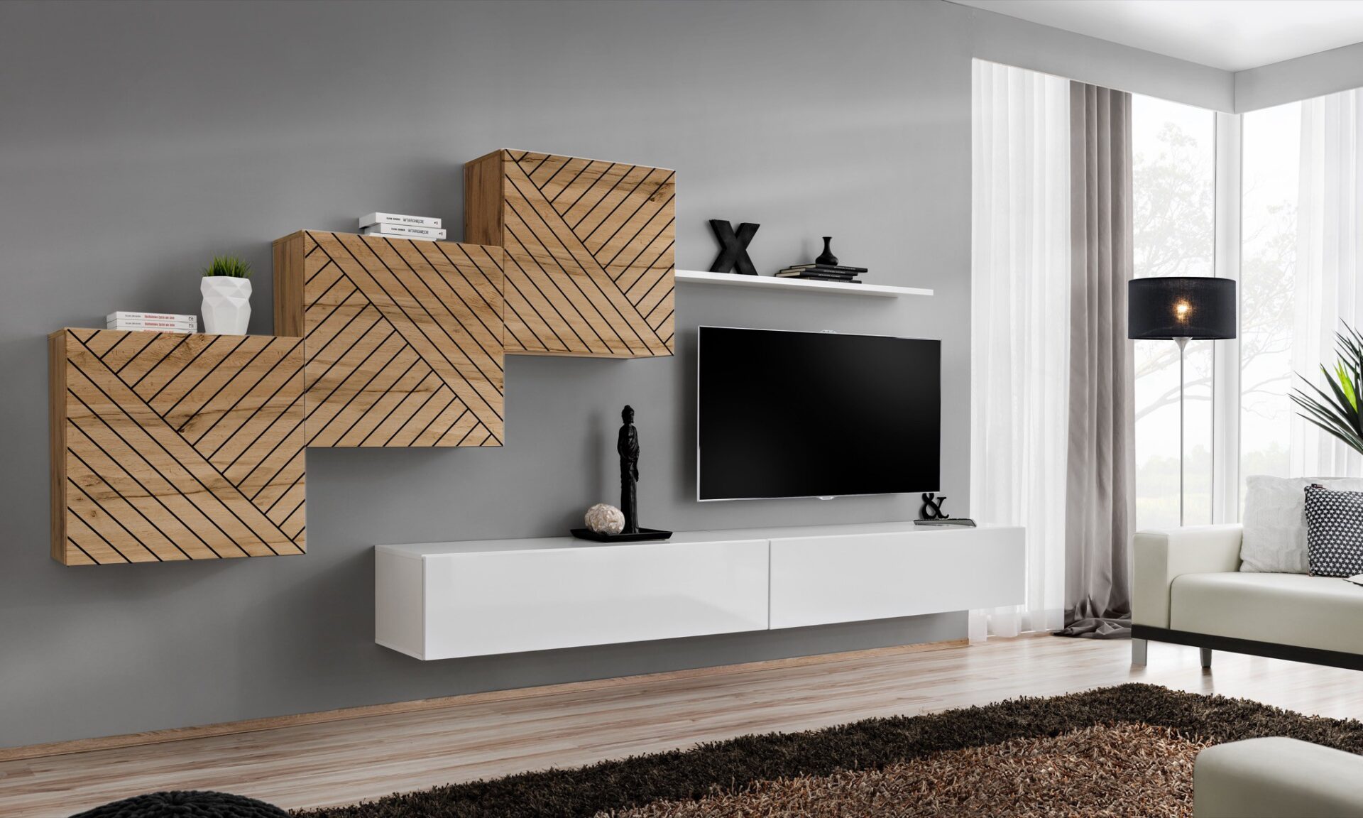 Sienas skapis "Switch X" ar baltu rokturi ASM