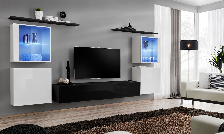 Sienas skapis "Switch XIV", balts/melns ASM