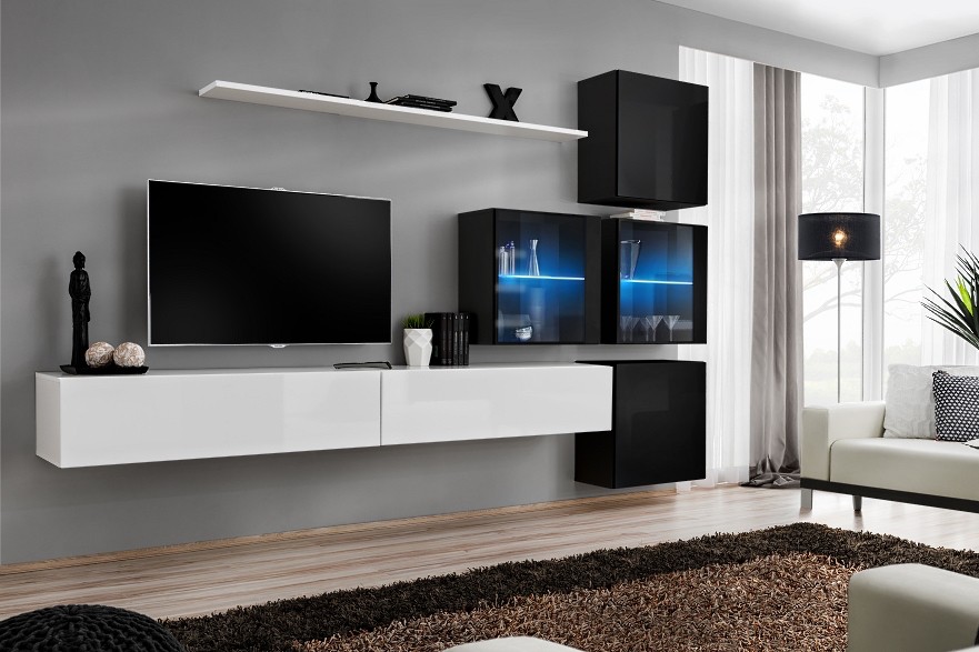 Sienas skapis "Switch XIX", balts/melns ASM