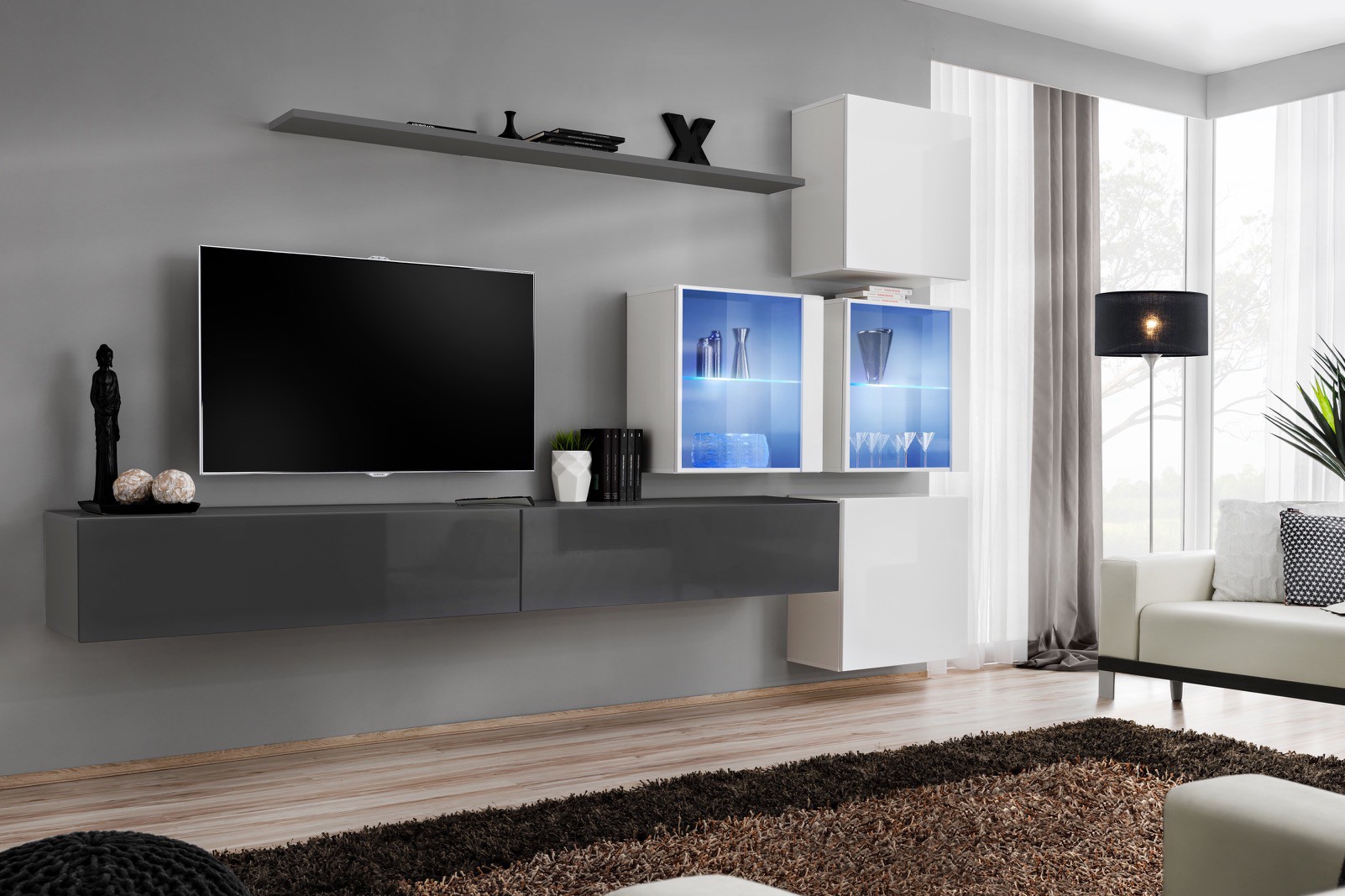 Sienas skapis "Switch XIX" grafīta/balts ASM