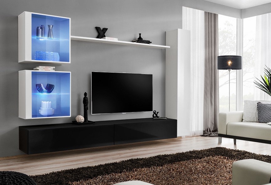 Sienas skapis "Switch XVIII", balts/melns ASM