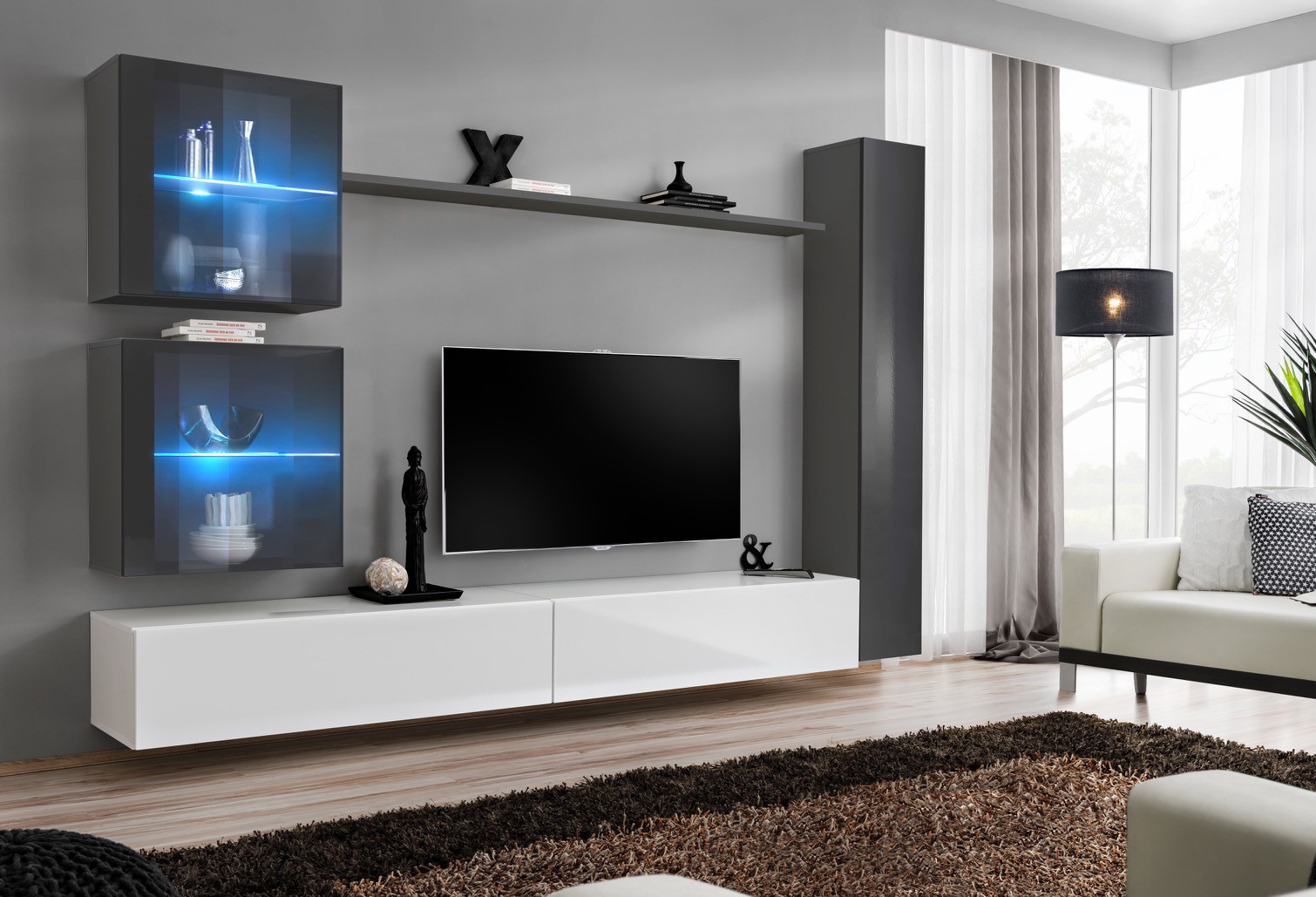 Sienas skapis "Switch XVIII" grafīta/balts ASM