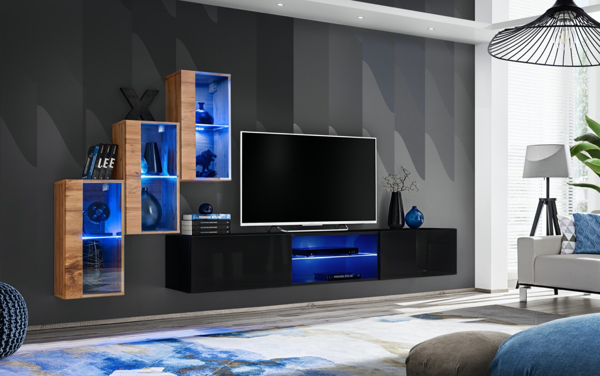 Sienas skapis "Switch XXII" balts/melns ASM