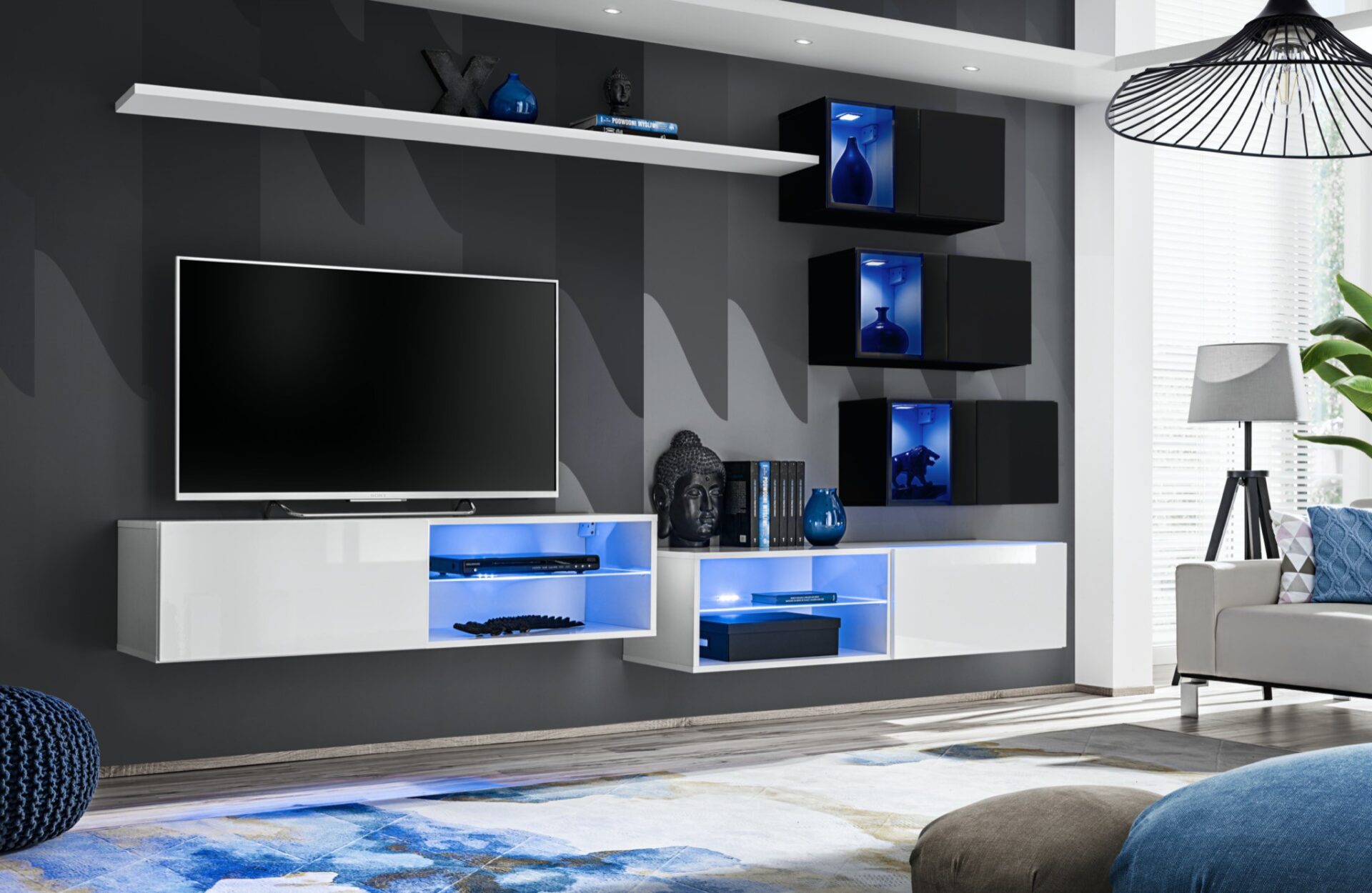 Switch XXIV sienas skapis, balts/melns ASM
