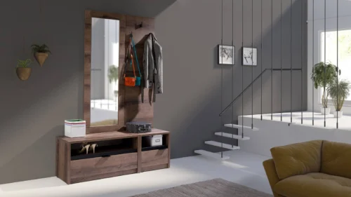 Denver skapis 137 cm Monastery Oak / Black Glancēts Klasisks dizains modernā versijā Skapis nelielam priekšnamam