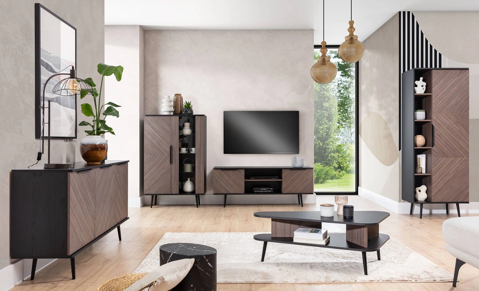 Tullio kumode 150 cm, grafīta melna/kapteiņa klāja krāsa - eleganta kumode ar intriģējošu dizainu un dizainera apdarinātiem rokturiem. — изображение 5