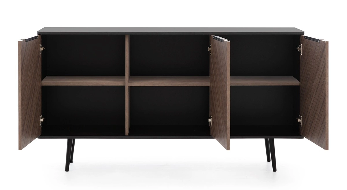 Tullio kumode 150 cm, grafīta melna/kapteiņa klāja krāsa - eleganta kumode ar intriģējošu dizainu un dizainera apdarinātiem rokturiem. — изображение 3