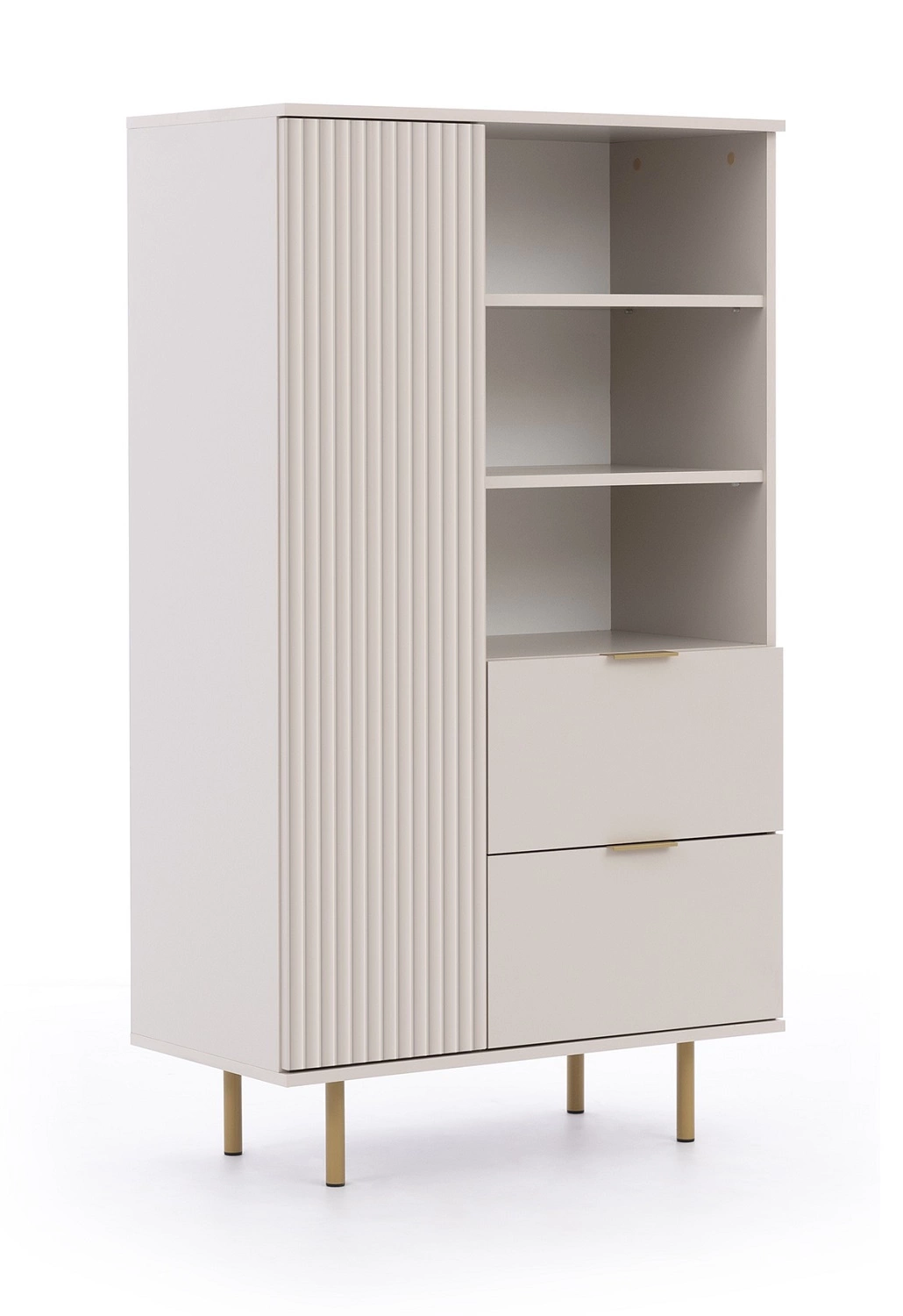 Augsta kumode "Sula", 80 cm, bēšā krāsā, eleganta un funkcionāla kumode ar rievām priekšpusē, bagātināta ar metāla rokturiem