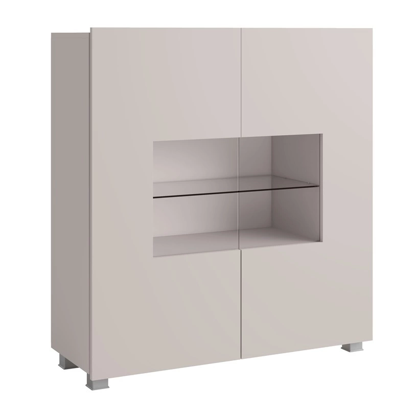 CALABRINI 100 cm stikla kumode, bēšā krāsā, minimālistisks dizains, stilīga kumode viesistabai, vienkārša forma, piemērota jebkuram interjeram