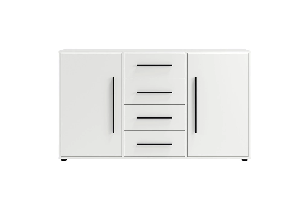 "Maxione" kumode 150 cm, balta, eleganta un daudzpusīga kumode guļamistabai vai viesistabai, gaumīgi melni rokturi — 4 attēls