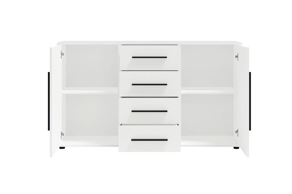 "Maxione" kumode 150 cm, melna, eleganta un daudzpusīga kumode guļamistabai vai viesistabai, gaumīgi melni rokturi — 4 attēls