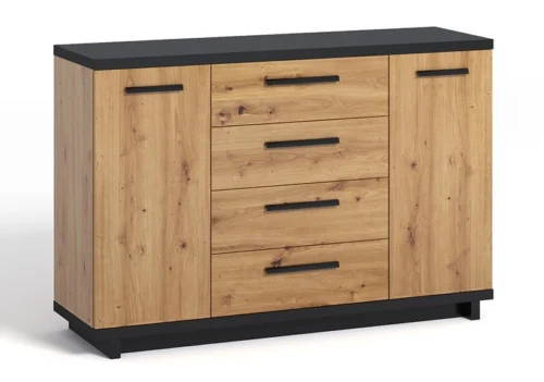 Simi GB kumode, 135 cm, Artisan Oak/melna, minimālistisks dizains, klasiska forma, ideāla kumode viesistabai vai atpūtas telpai
